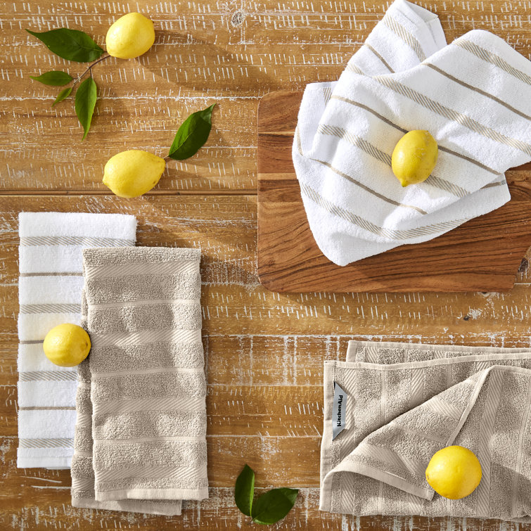 Milkshake Tan and White Cotton Kitchen Towel Set, 16"x26", 4-Pack