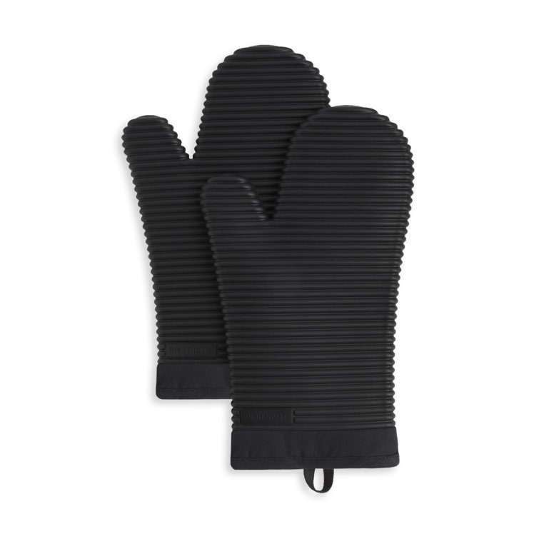 Onyx Black Ribbed Silicone 2-Piece Oven Mitt Set