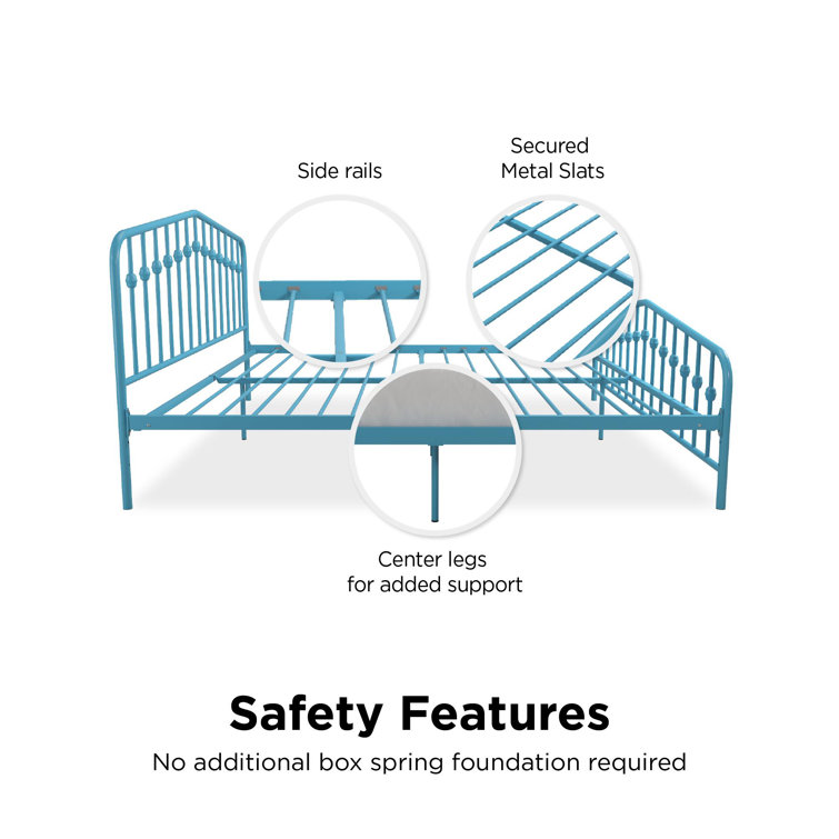 Sea Blue Queen Metal Platform Bed with Headboard and Slats