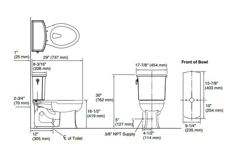 White Ceramic Elongated Two-Piece High Efficiency Toilet