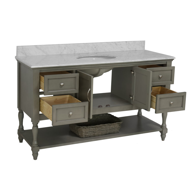 Ursa 60'' White Marble Single Bathroom Vanity with Ceramic Sink
