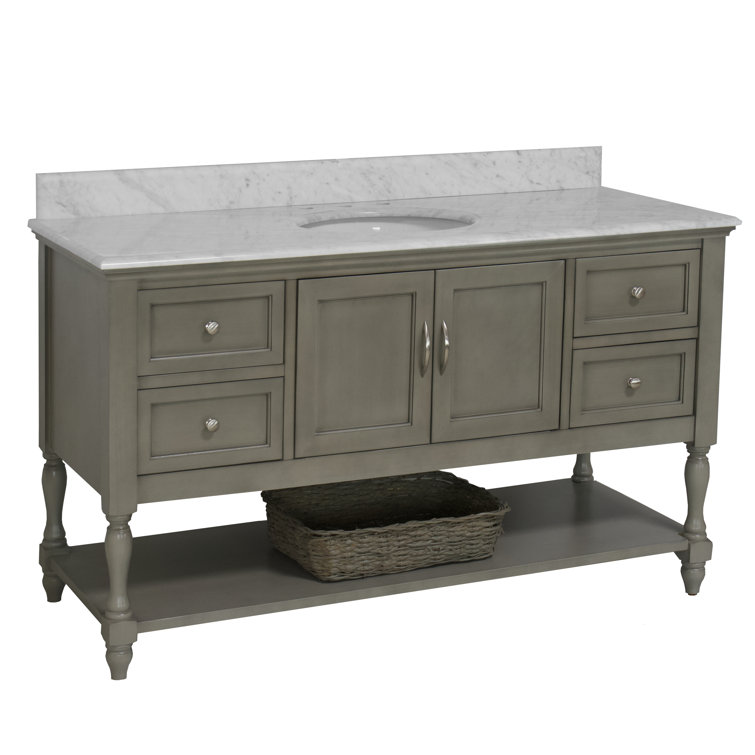 Ursa 60'' White Marble Single Bathroom Vanity with Ceramic Sink