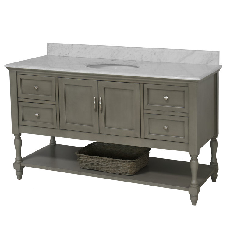 Ursa 60'' White Marble Single Bathroom Vanity with Ceramic Sink