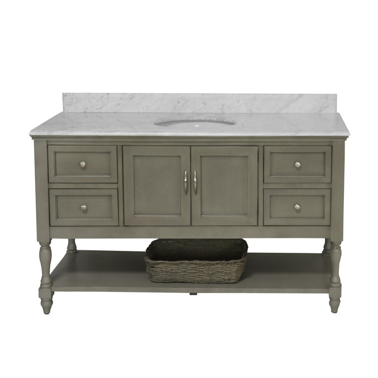Ursa 60'' White Marble Single Bathroom Vanity with Ceramic Sink