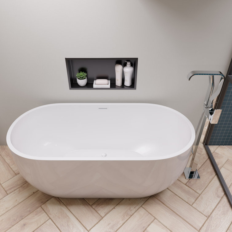 59'' White Acrylic Free Standing Soaking Bathtub