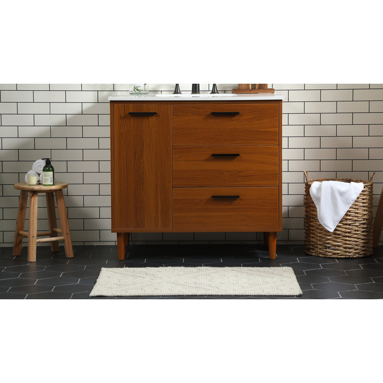 Teak Finish 36" Modern Bathroom Vanity with Engineered Stone Top