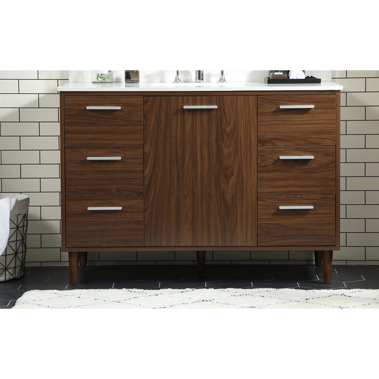 Walnut 48" Solid Wood and MDF Bathroom Vanity with Engineered Marble Top