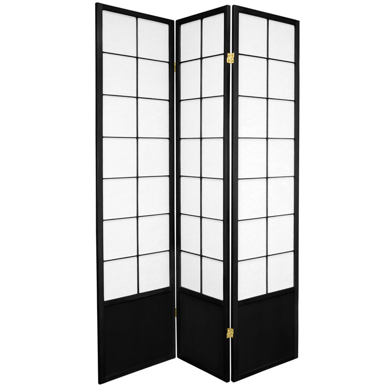 Black 3-Panel Shoji Screen with Spruce Frame