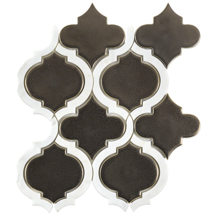 Metallic Copper and White Ceramic Arabesque Mosaic Tile Sheet