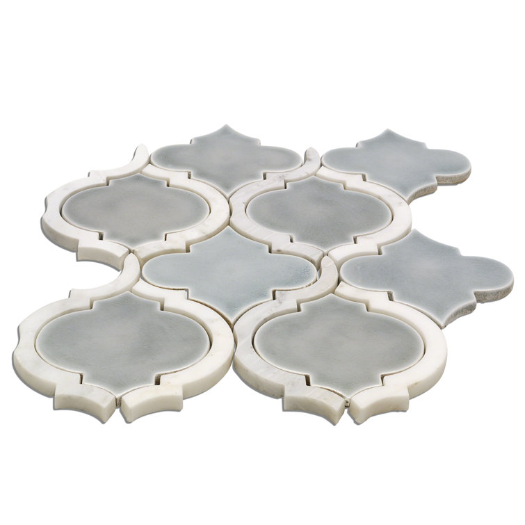 Arctic Blue Arabesque Ceramic Mosaic Tile Sheet