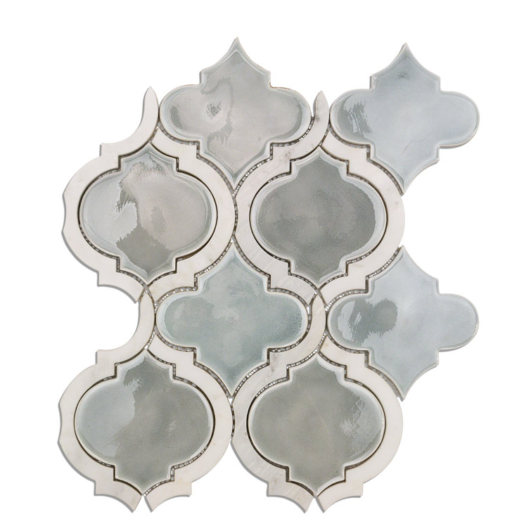 Arctic Blue Arabesque Ceramic Mosaic Tile Sheet