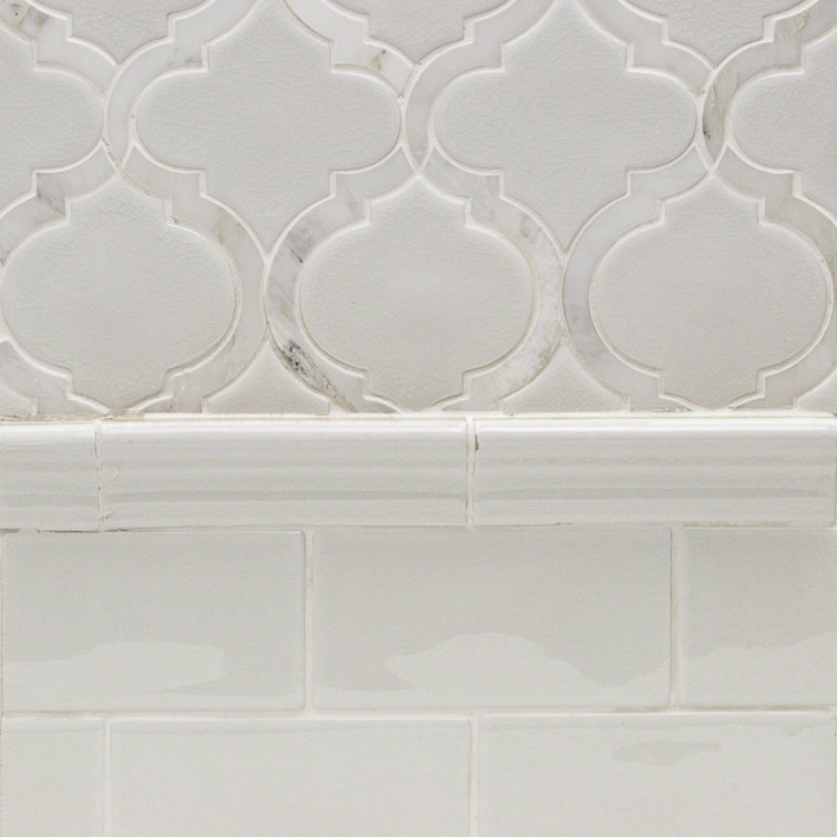 Glacier White Arabesque Ceramic Mosaic Tile Sheet