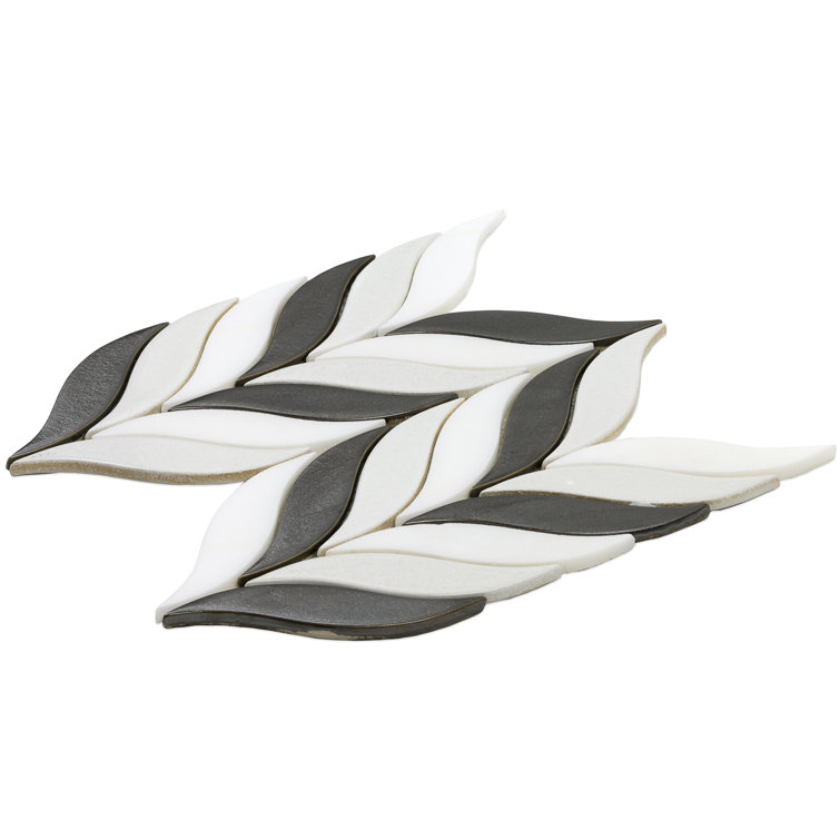 Gunmetal and White Ceramic Fish Scale Mosaic Wall Tile