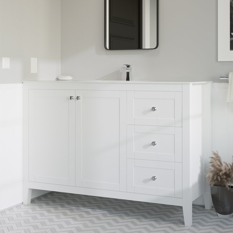Glossy White Ceramic 48-inch Vanity Sink Top