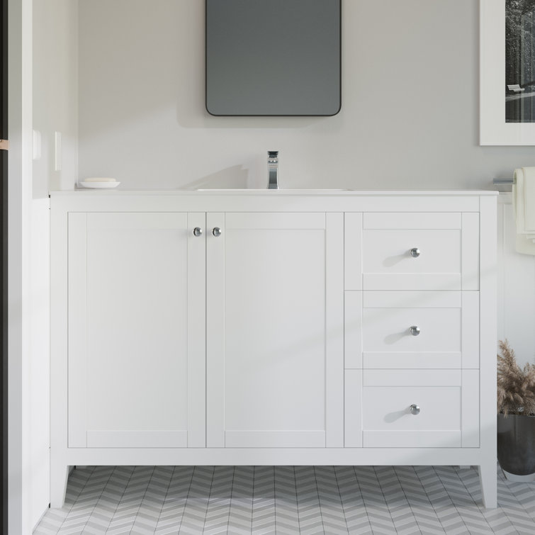 Glossy White Ceramic 48-inch Vanity Sink Top