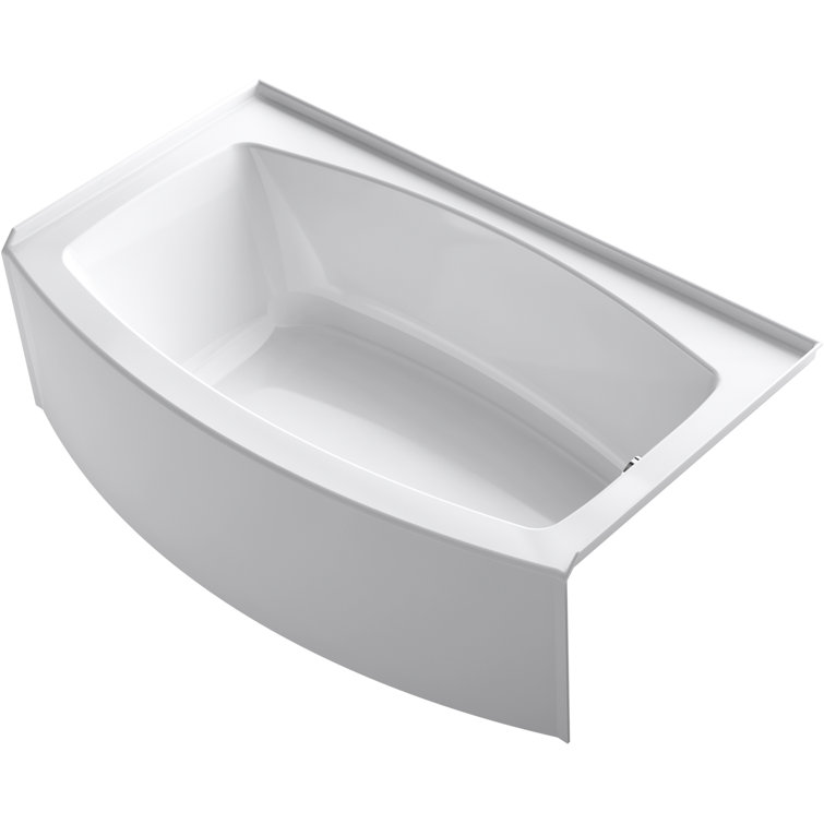 White 60" Acrylic Curved Alcove Soaking Bathtub