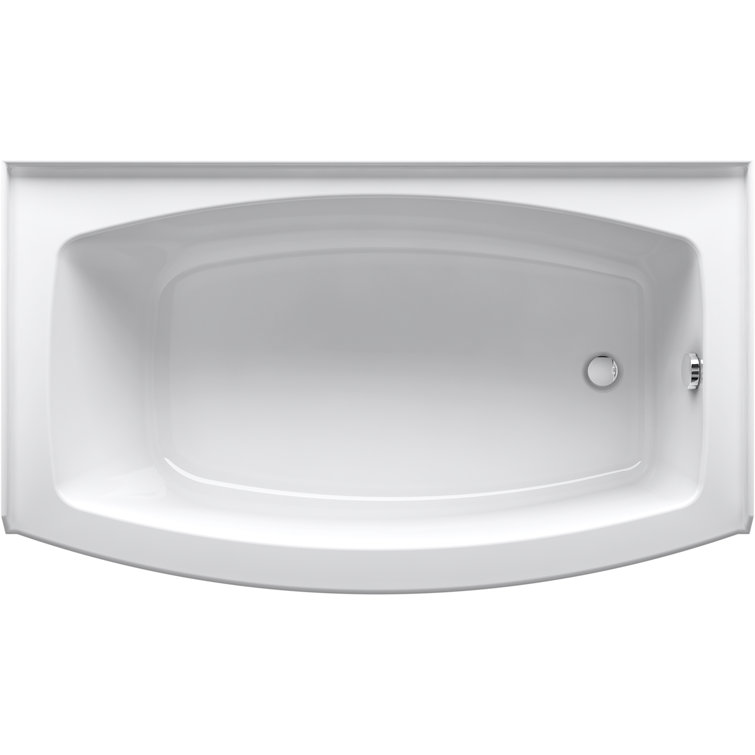 White 60" Acrylic Curved Alcove Soaking Bathtub