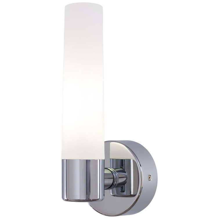 Saber Brushed Nickel Cylinder Wall Sconce with Etched Opal Glass Shade