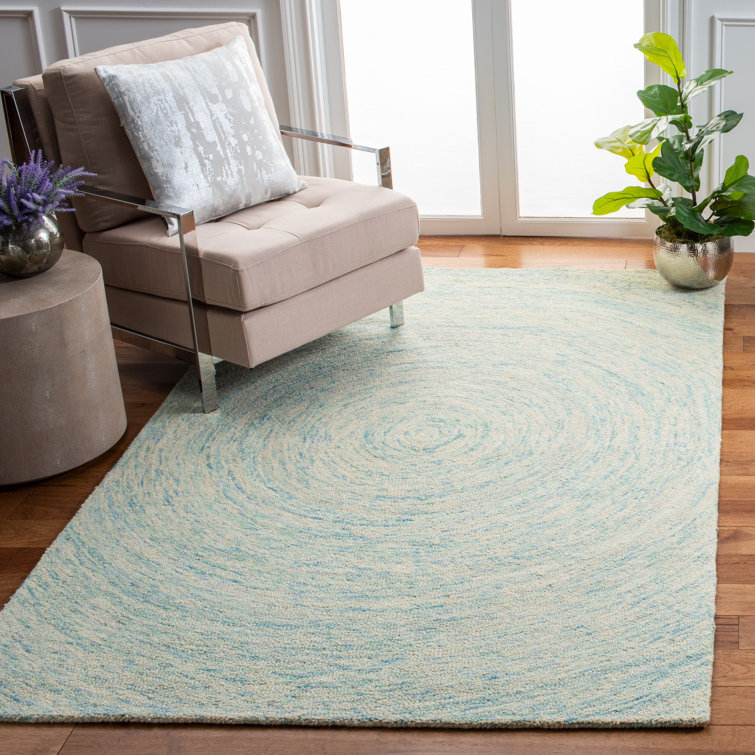Ivory and Blue Hand-Tufted Wool 4' x 6' Rug