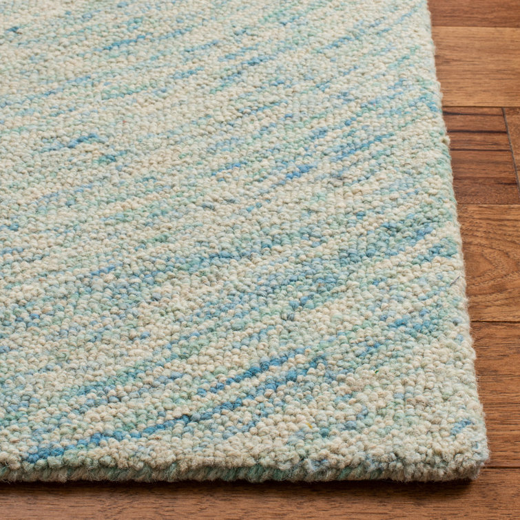 Ivory and Blue Hand-Tufted Wool 4' x 6' Rug