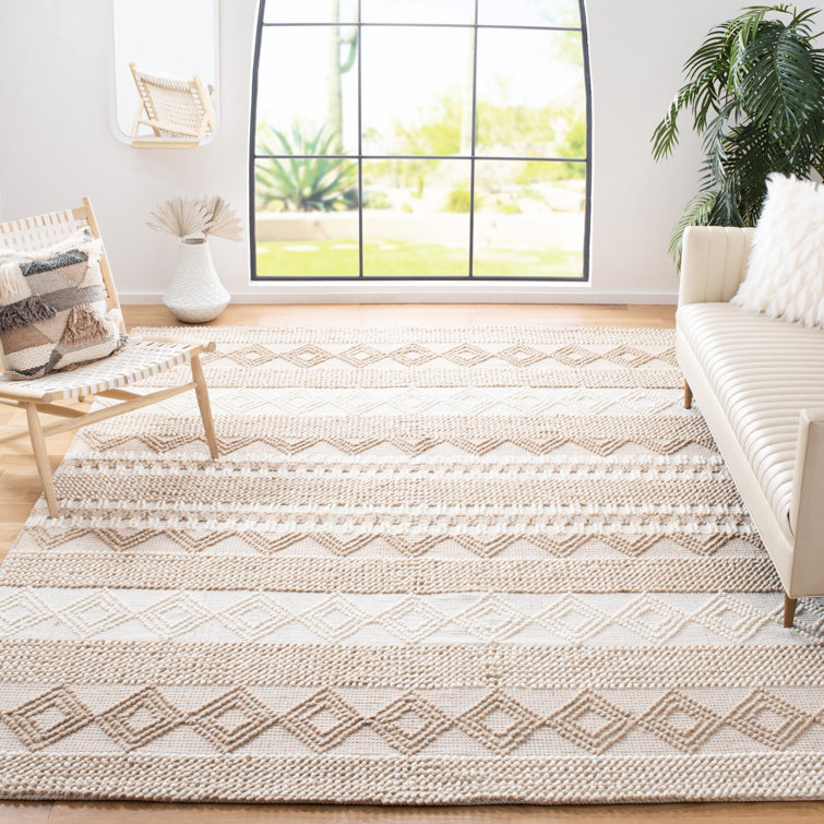 Hand-Tufted Ivory Wool Square Rug with Artisan Textures
