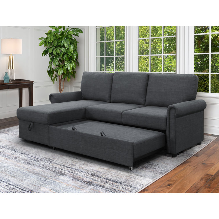 Charcoal Fabric Sectional with Storage and Rolled Arms