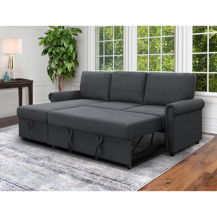 Charcoal Fabric Sectional with Storage and Rolled Arms