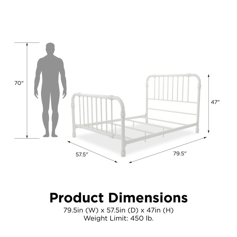 White Full Metal Bed Frame with Drawer and Scroll Design