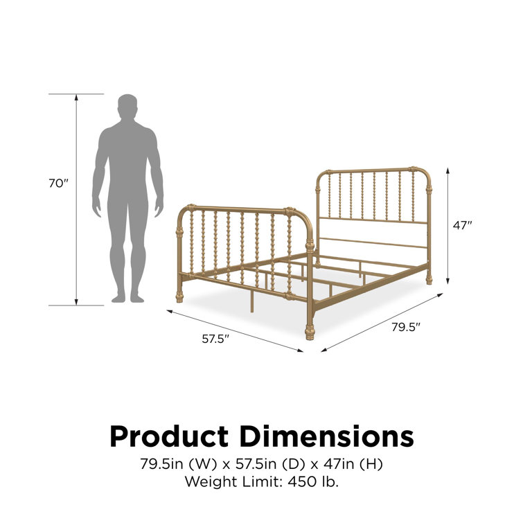 Gold Full Metal Bed with Scrollwork Headboard