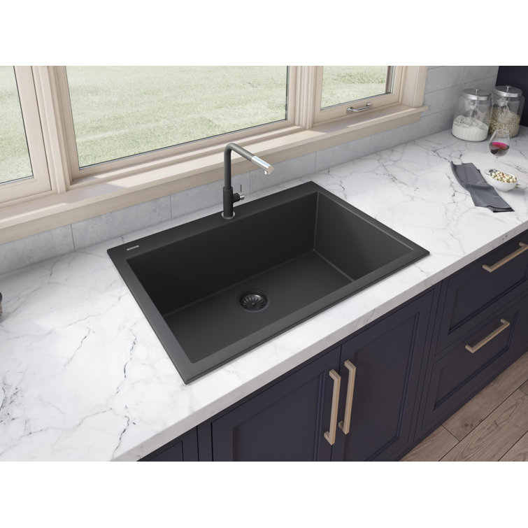 Midnight Black Granite Composite Drop-In Kitchen Sink