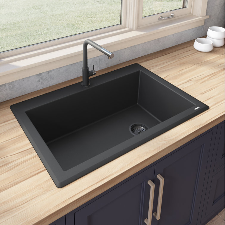 Midnight Black Granite Composite Drop-In Single Bowl Kitchen Sink