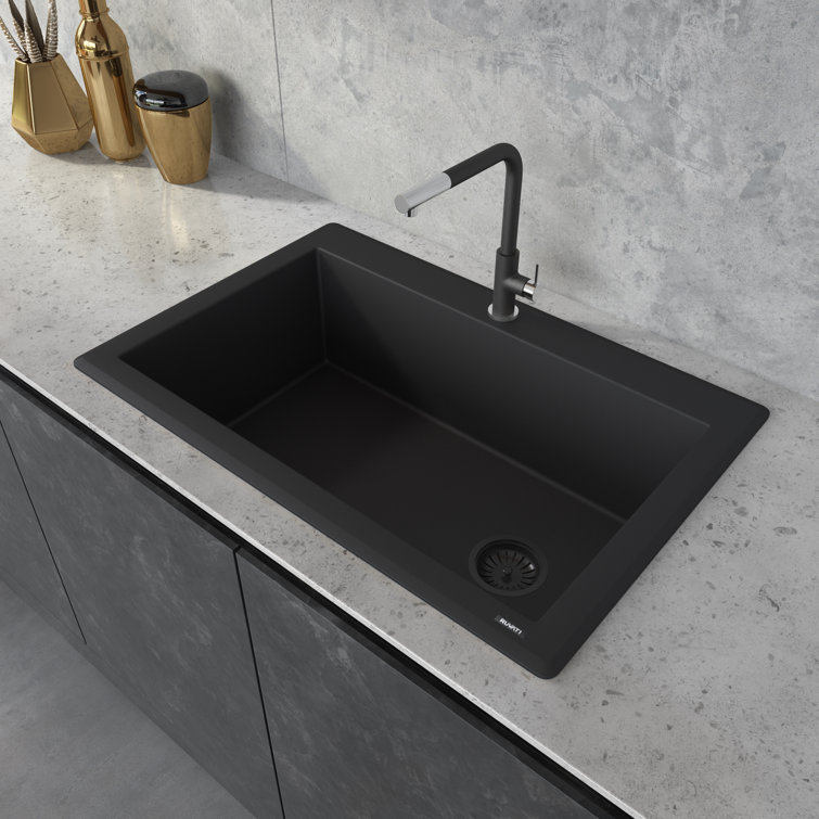 Midnight Black Granite Composite Drop-In Single Bowl Kitchen Sink