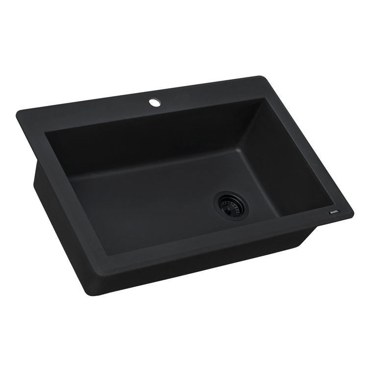 Midnight Black Granite Composite Drop-In Single Bowl Kitchen Sink