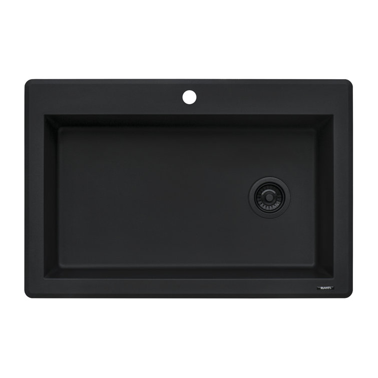 Midnight Black Granite Composite Drop-In Single Bowl Kitchen Sink