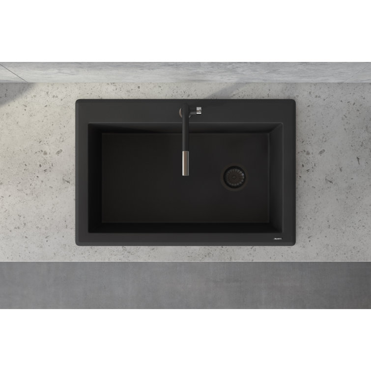 Midnight Black Granite Composite Drop-In Single Bowl Kitchen Sink
