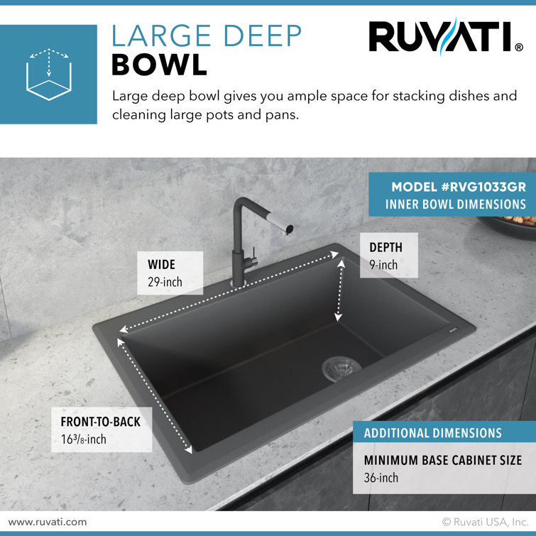Urban Gray 33 x 22 Inch Granite Composite Drop-In Single Bowl Kitchen Sink