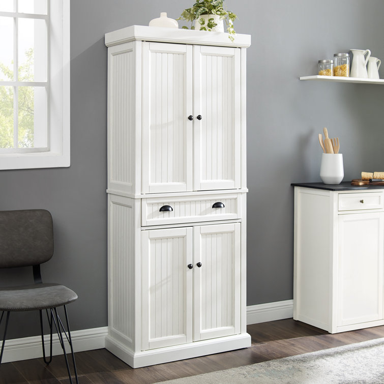 Seaside Distressed White Solid Wood Kitchen Pantry with Adjustable Shelves