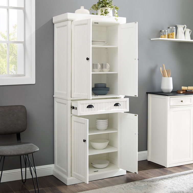 Seaside Distressed White Solid Wood Kitchen Pantry with Adjustable Shelves