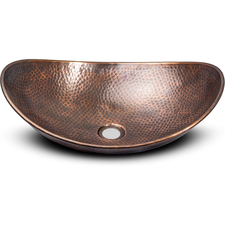 Hand Hammered Oval Copper Bathroom Vessel Sink 19"