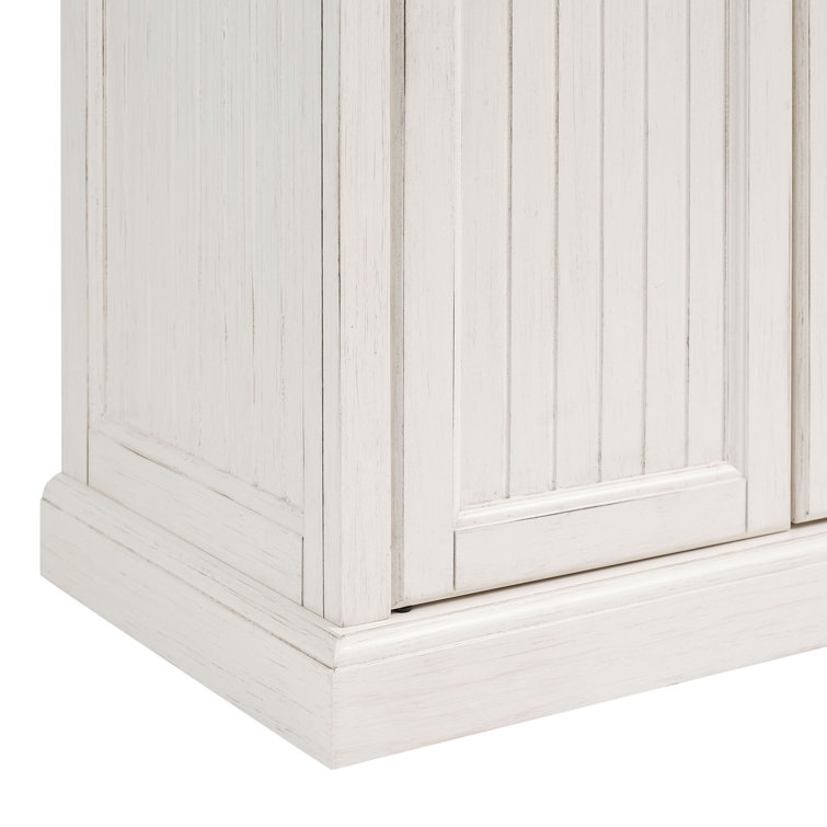 Seaside Distressed White Solid Wood Kitchen Pantry with Adjustable Shelves