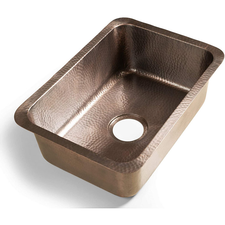 21" Hammered Copper Rectangular Drop-In Single Bowl Kitchen Sink