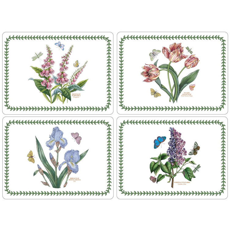 Botanic Garden Floral Hardboard Placemats with Cork Backing, Set of 4