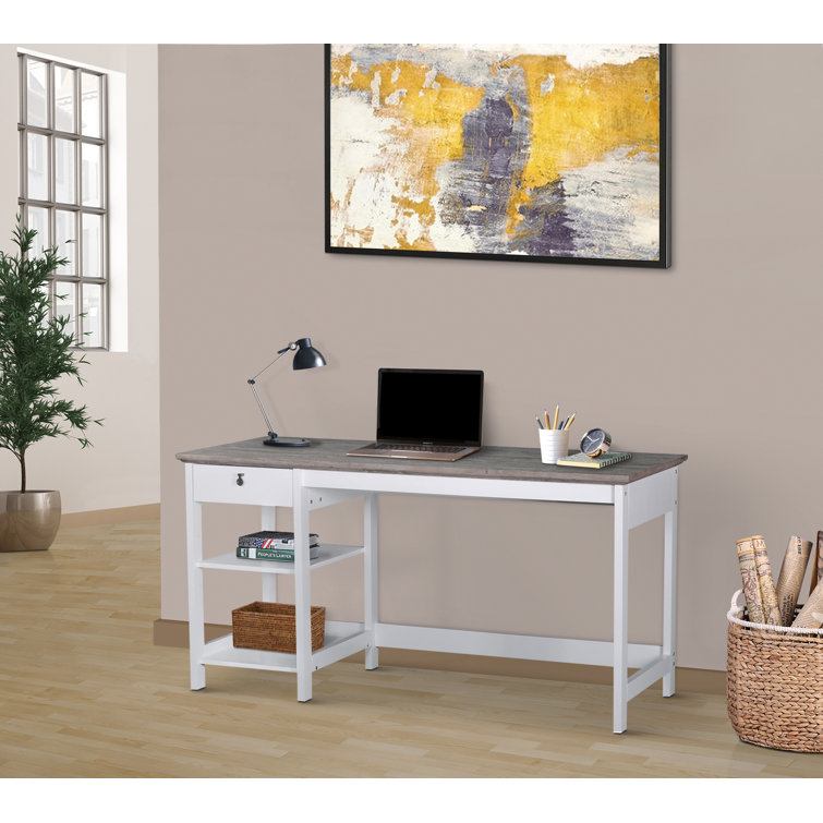 Transitional Two-Tone Oak and White Writing Desk with Drawer