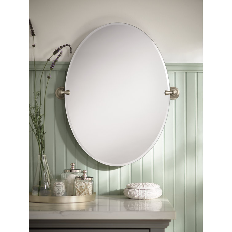 Sage 26" x 22.75" Oval Frameless Bathroom Mirror in Brushed Nickel