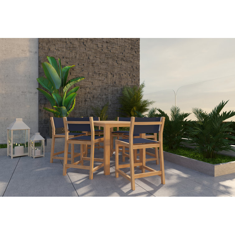 Pearl Navy Cushion Teak Outdoor Counter Height Stool