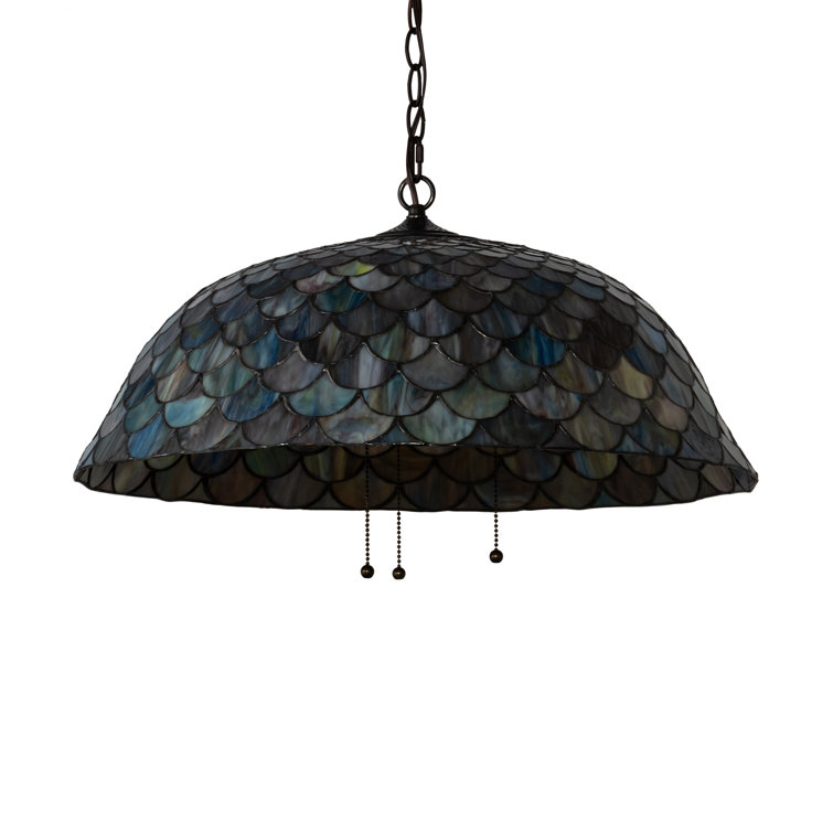 Mahogany Bronze 3-Light Indoor/Outdoor Globe Pendant with Green/Blue Glass Shade