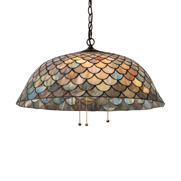 Mahogany Bronze 3-Light Indoor/Outdoor Globe Pendant with Green/Blue Glass Shade