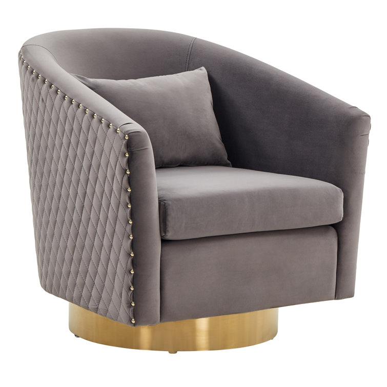 Slate Grey Velvet Swivel Barrel Chair with Gold Base