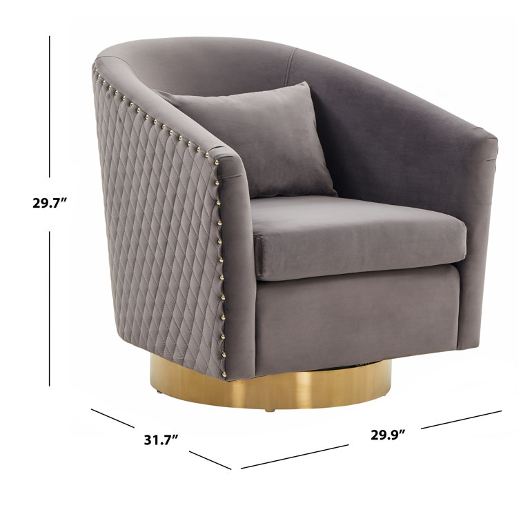 Slate Grey Velvet Swivel Barrel Chair with Gold Base