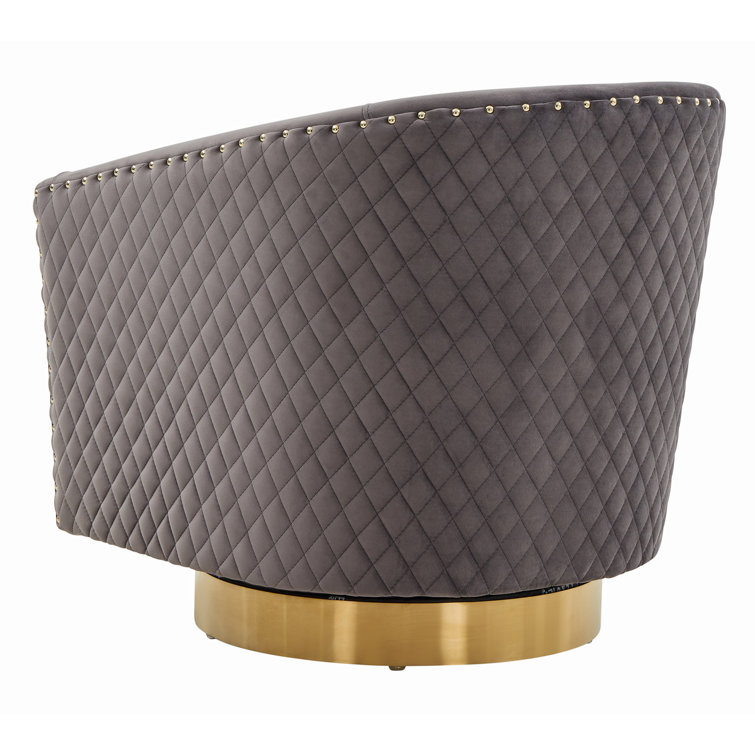 Slate Grey Velvet Swivel Barrel Chair with Gold Base